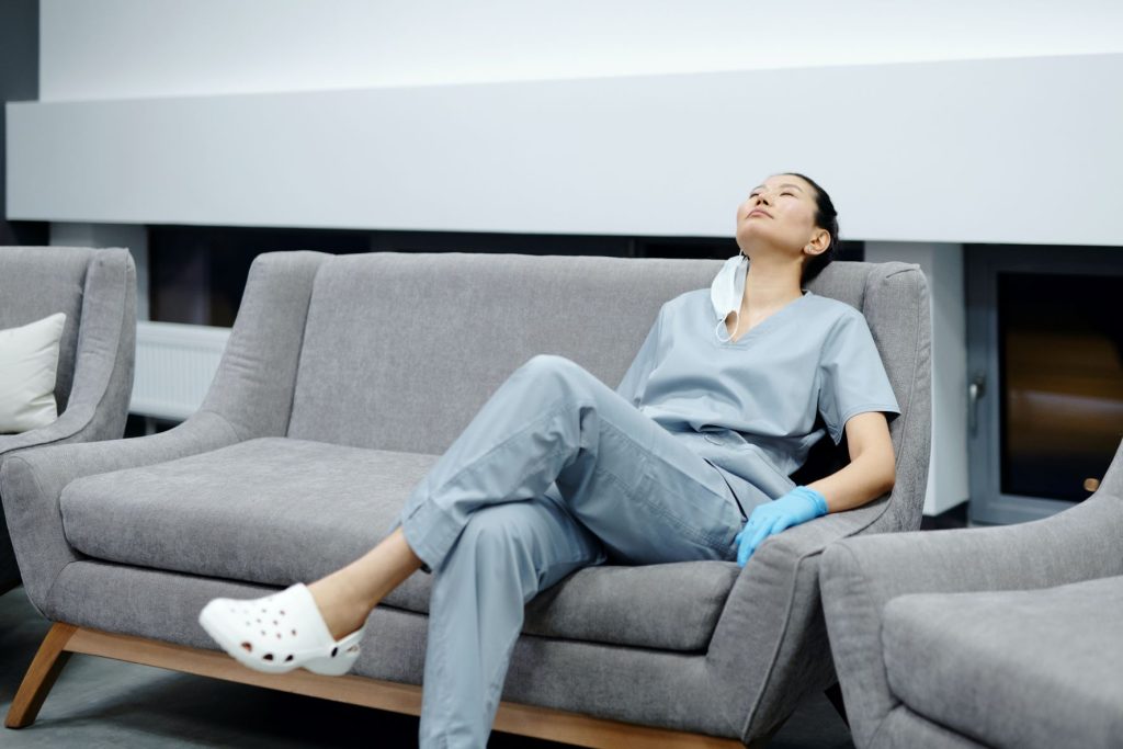 caregiver looking tired