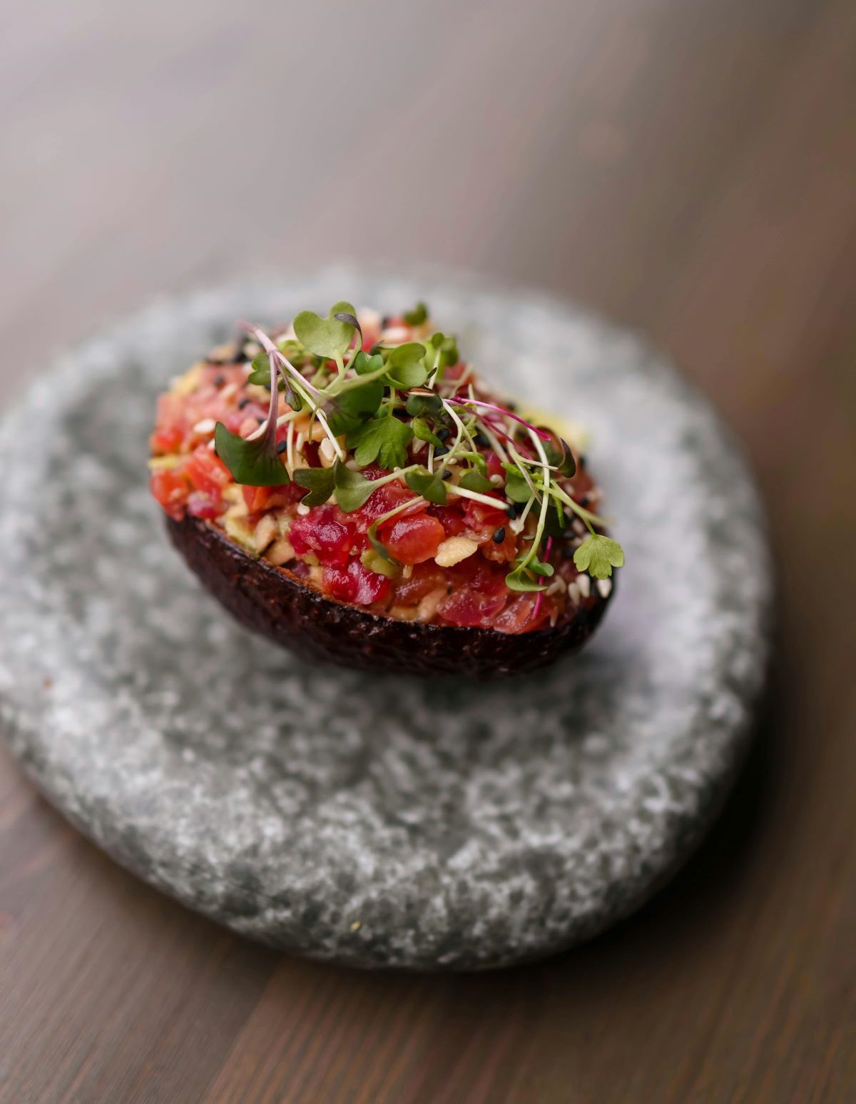 Gourmet Stuffed Avocado with Microgreens
