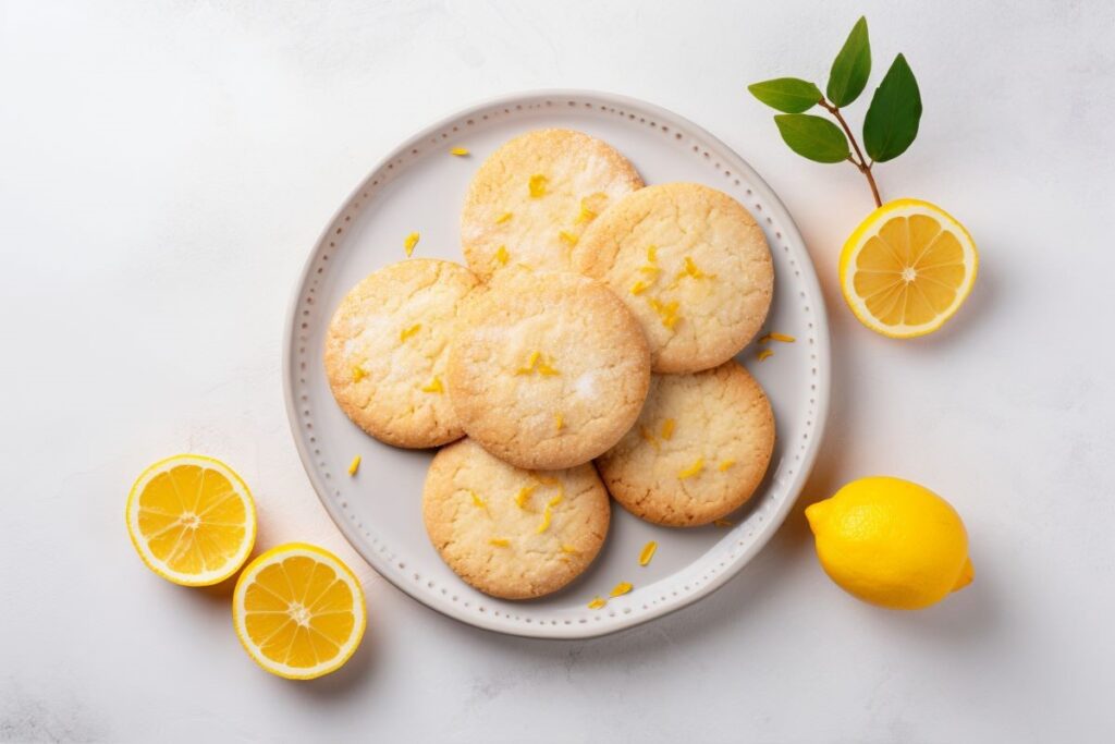 Photo of homemade lemon ricotta cookies in a plate.