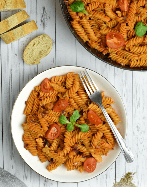 Pasta on a plate, showcasing the use of quick easy homemade pasta recipes.